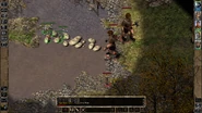 As the party carefully traverses the steppingstones to cross a stream, a pair of fire giants strides toward them.