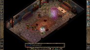 Sanasha inside Prebek's Home casts a Spell Thrust at Gorion's Ward - who incidentally had no active Spell protections type defenses active.