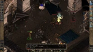 Screenshot of a Rigid Thinking spell striking a foe.