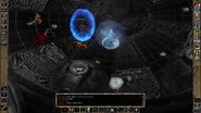 Party members have defeated all enemies except for the Noble Efreeti. The genie keeps turning to gaseous form and rapidly regenerating - when reconstituted it attacks again.