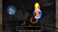 Several times the Efreeti has regenerated, and reforms to attack - such as with this Flame Strike on Viconia. Party fire resistance is soon expiring!