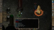 The mage deploys a Spell Trigger with a Mislead illusion, Fireshield (Red), and Globe of Invulnerability.