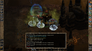 The golem is ordered ahead to soften up the enemy. It's many immunities will come in handy, including protection from a thief's Backstab. Note the use of the golem's Gas Cloud to poison the battle zone. SCS AI shown.