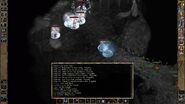 Mogadish joins his halfling allies and casts an array of buffs, just as the player's PC has cast a Spell Thrust in their area. Jaheria is casting an Insect Plague.
