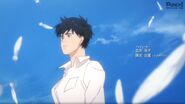 Eiji looking up at the feathers in the intro