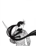 Yut-Lung with his back turned and hair in the air