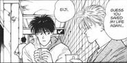 Ash tells Eiji that he saved his life again