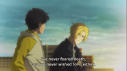 Ash tells Eiji I've never feared death, but I've never wished for it either