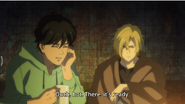 Eiji feels hot while cooking for Ash