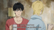 Eiji tells Ash I just noticed how even your eyelashes are blond, too