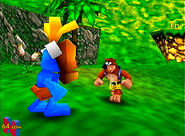 A beta image of Banjo and one of the original Mumbo-like enemies.