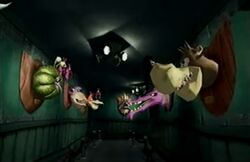 Banjo's head can be seen on the closer end of the right wall, where Kazooie's can be seen on the farther end of the left wall.