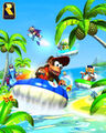 A hover race featuring Diddy Kong, Timber, Tiptup, Pipsy, Taj the Genie, and Wizpig.