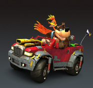 Banjo and Kazooie in the "Bolt Bucket" from Sonic & Sega All-Stars Racing.