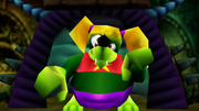 Tooty after turning into a mutated green monster in the game over scene.