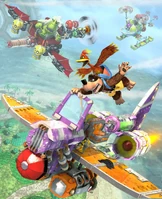 Special4.jpg (977 KB) Banjo, Kazooie, Klungo and Mr. Fit in a plane race. This is also the art for the Nuts & Bolts Soundtrack cover.