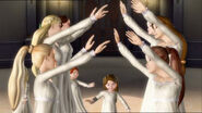 The girls form a tunnel