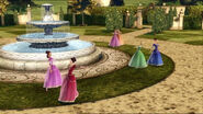 The 6 eldest princesses dance in pairs; Delia is seen dancing with Courtney