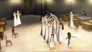 The girls form a tunnel