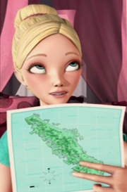 Violet holding a map of the island.