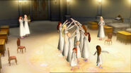 The girls form a tunnel for the triplets
