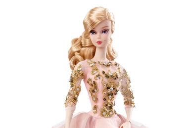 barbie fashion model collection blush & gold cocktail dress Gold dress for Barbie dolls Cocktail dress – The Doll Tailor main image 1