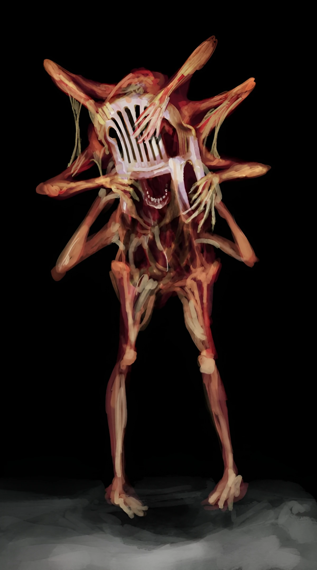 A Creature Without Skin With Multiple Arms Hiding Behind A White ...