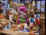 Barney plays his tuba as they pretend to have an October fest in fall.