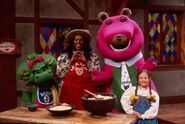 (Left to right) Baby Bop, Stella, Barney, and Kristen in the retelling of "Goldilocks and The Three Bears".