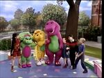 Barney and his friends sing "I Love You" as they've reached the end of the game.