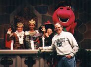 Stephen White with the cast on set during the retelling of "Rumpelstiltskin".