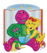 Illustration of Barney, BJ and Baby Bop reading. This image was inserted in a few Barney books during the late 1990s-early 2000s.