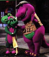 Baby Bop thanking Barney for showing her the big cats on The Adventure Screen.