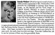 Biography of Sandy Walper as of 1990, with information about the unproduced video