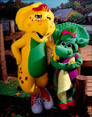 Promotional shot of BJ and Baby Bop on set.