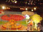 The Balloon Man on stage.