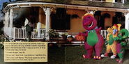 Barney, BJ, & Baby Bop outside the farmhouse in "Barney Goes to the Farm"