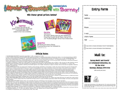 Movin' and Groovin' sweepstakes entry.