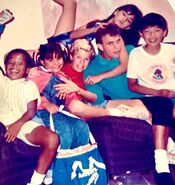 David Voss and the Backyard Gang during production of "Barney Goes To School".