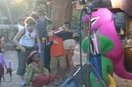 Barney, Baby Bop, Dylan, and Princess Zuleeka with a few crew members on set