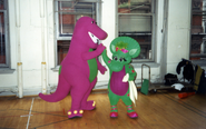 Barney and Baby Bop rehearse for the show