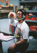 Puppeteer Jess Nelson performs Clarence the Goose in the classroom.