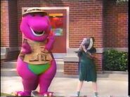Barney sings "The Elephant Song" as Kathy pretends to be an elephant.