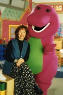 Publicity photo of Barney and his creator Sheryl Leach.