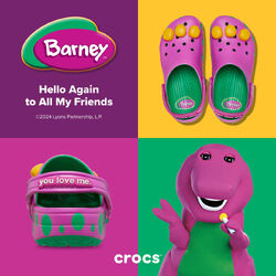Barney Crocs advertisement
