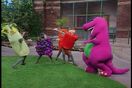 Barney dancing with the children who are dressed like healthy snacks (from the episode "A Picture of Health").