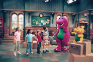 (Left to right) Sarah, Whitney, Nick, Mario, Barney and BJ inside the caboose.