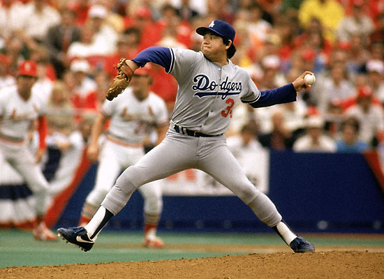 Fernando Valenzuela of the Los Angeles Dodgers becomes the first