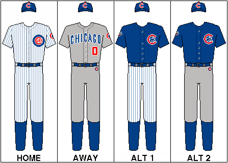 1 of 2 Cubs uniforms for each year played in the World Series, since 1906,  Chicago.