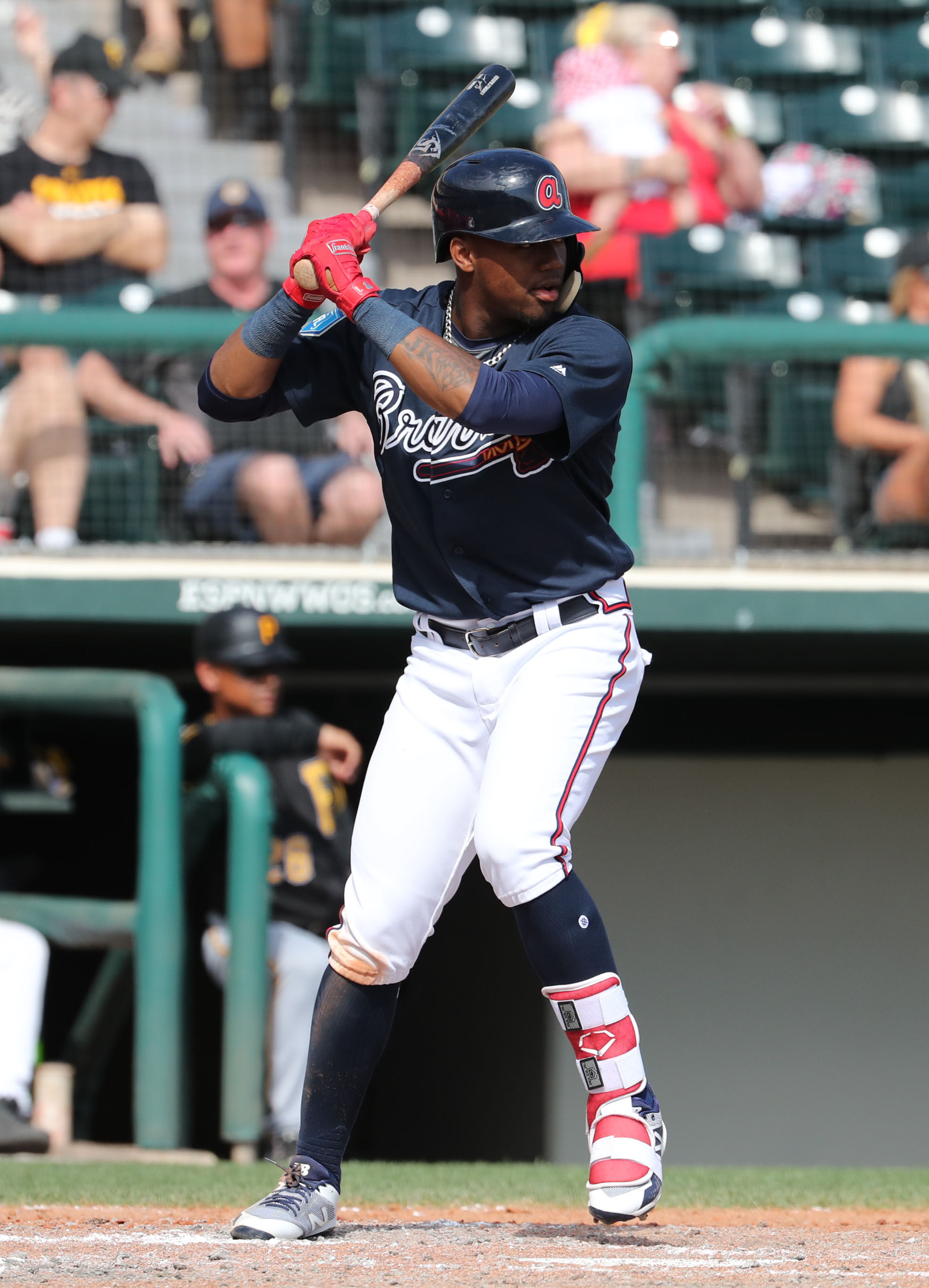 Atlanta Braves right fielder Ronald Acuna Jr. (13) sits in the dugout prior  to a MLB regular season game between the Chicago White Sox and Atlanta Bra  Stock Photo - Alamy